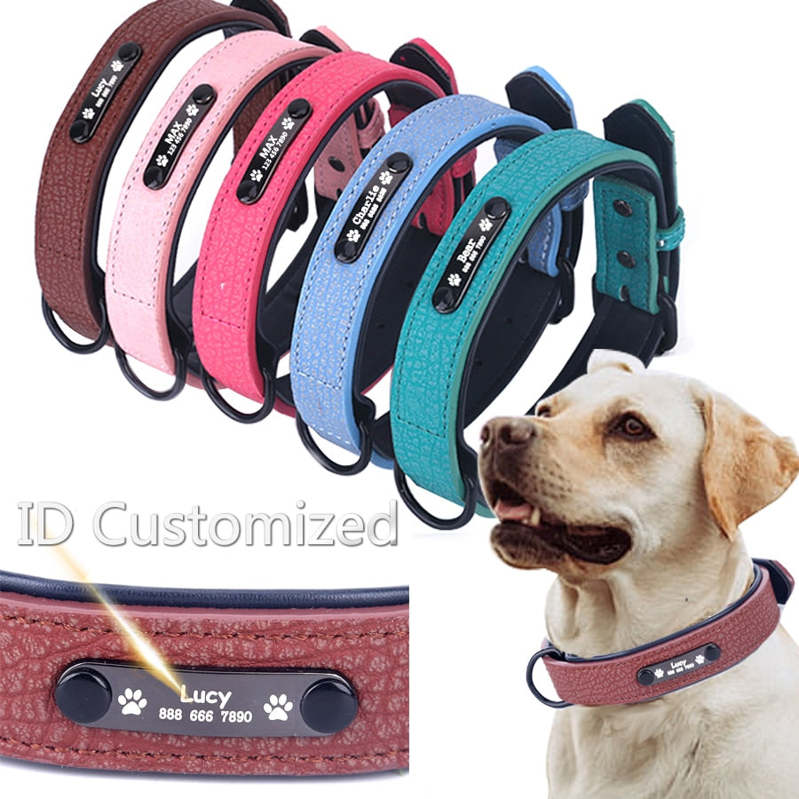 Personalized Dog Collars adjustable Soft Leather